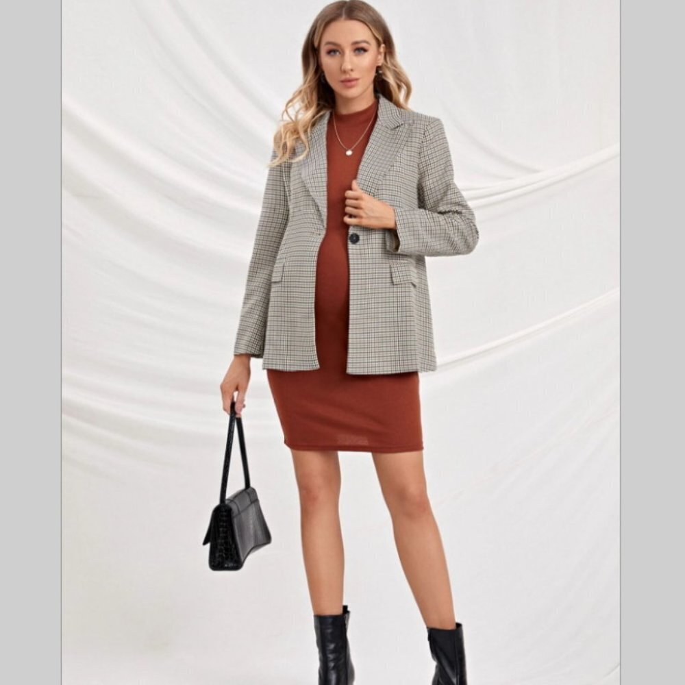NWT Maternity blazer notched collar gingham with black belt office work elegant - Picture 5 of 5